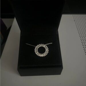 Zales Baugette White Lab-Created Sapphire Circle Pendant Necklace 925 Silver